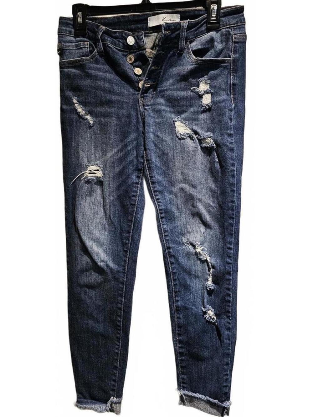 Kancan distressed button fly jeans size 7/27. Raw hems